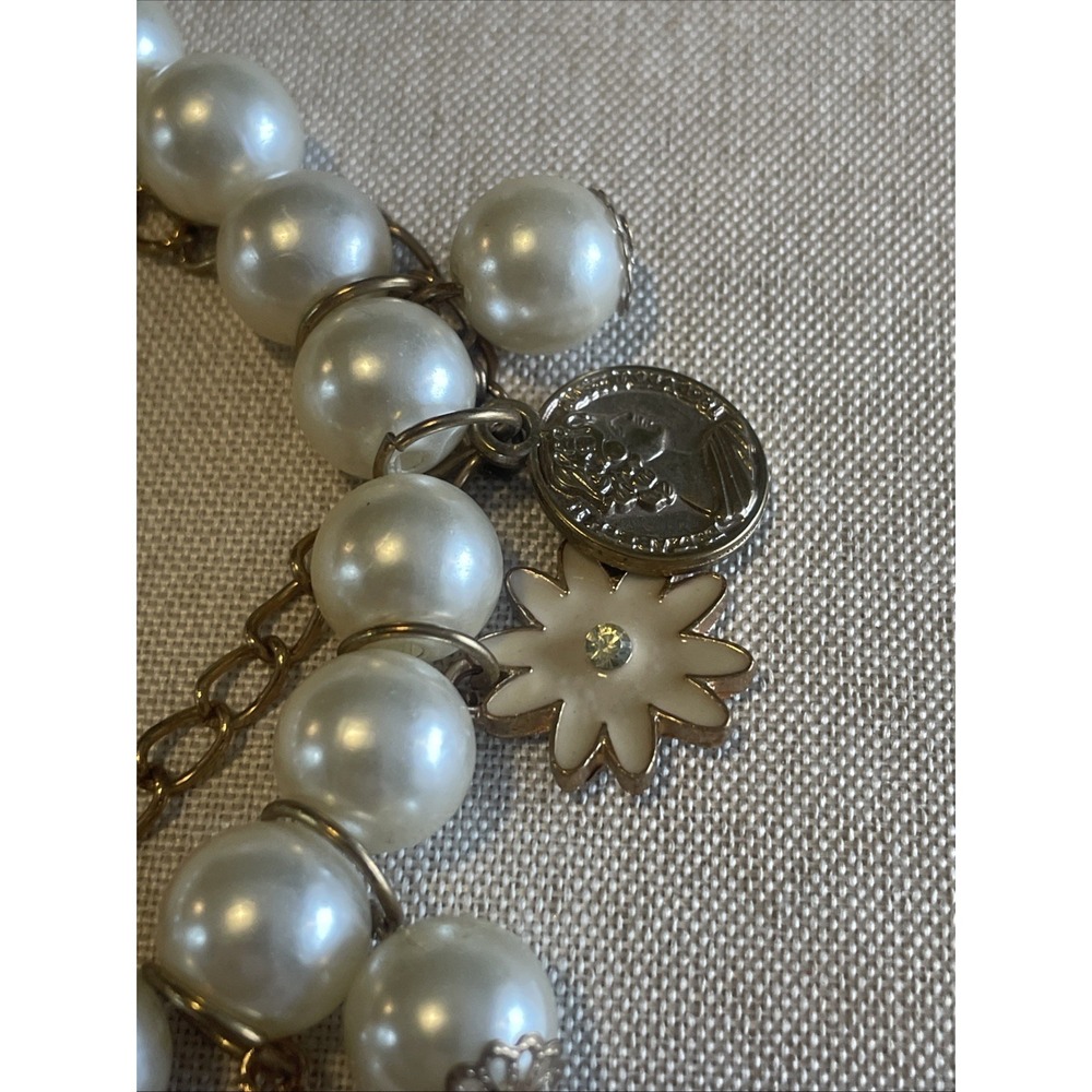 Betsey Johnson Charm Bracelet Faux Pearls Crystal Horse Equestrian Gold Coin - Picture 3 of 6